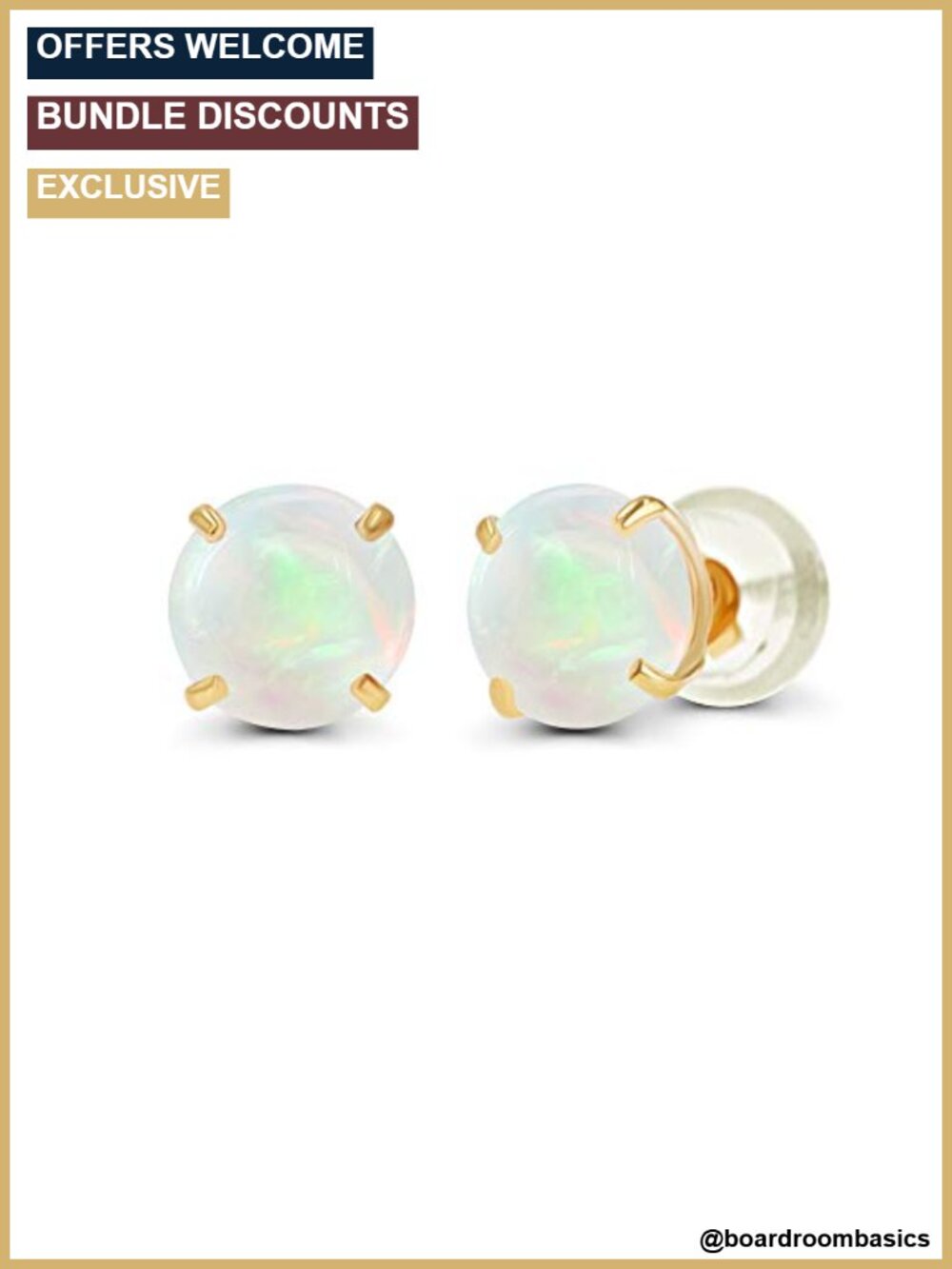 14K Solid Gold 4mm Round Opal Stud Earrings Women Prong Set